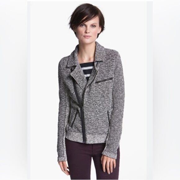RAG & BONE Hart Tweed Jacket zipper Moto GRAY Biker medium - Picture 2 of 7